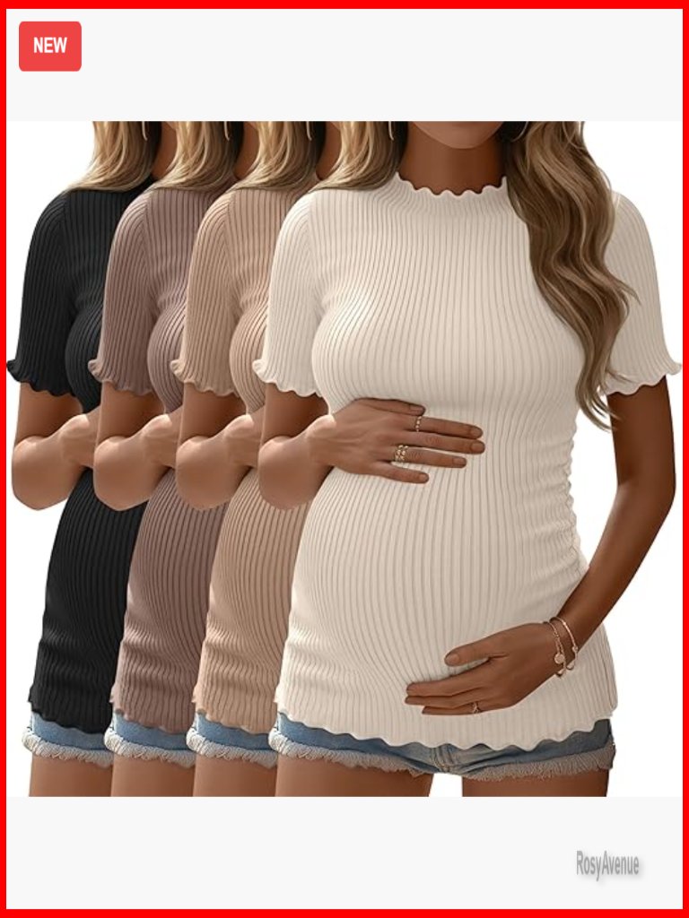 4-Pack Maternity Short Sleeve Tunic Tops Ribbed Knit Crew Neck Side Ruched